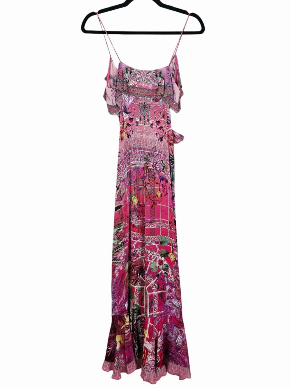 Camilla Long Wrap‎ Midi Dress Glasshouse Romance Pink Frill Rhinestone Size XXS - Picture 9 of 13